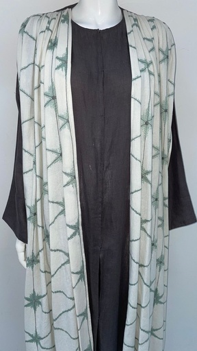 [72329383] Elegant Gray Abaya With Pleated Front Design