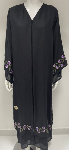 [72329395] Black Abaya Adorned With Floral Beads