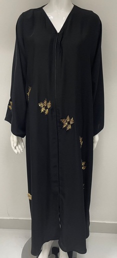 [00029397] Stylish Black Abaya with Golden Decorative Details
