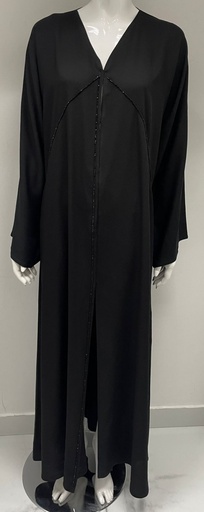 [72329401] Simple Black Abaya Adorned with Beads