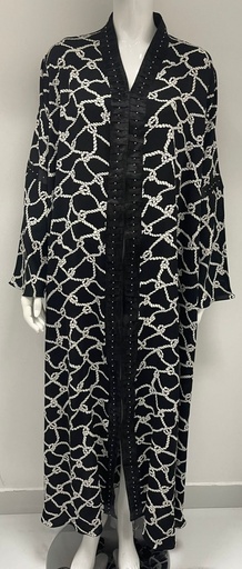 [72329413] Elegant Black and White Open Abaya