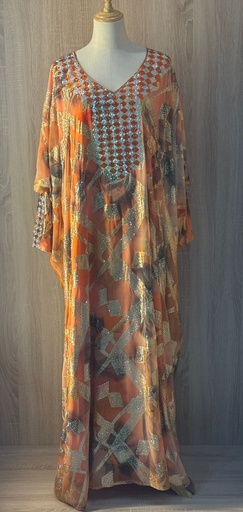 [79929425] Hand beaded orange thoub dress 