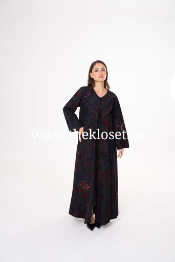 [72329430] Hand beaded velvet print abaya