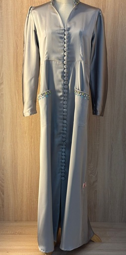[72329440] Stones beaded buttons grey abaya
