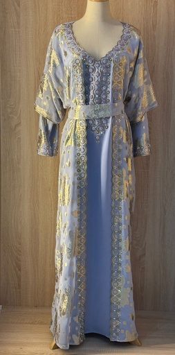 [79929444] Teal hand beaded thoub dress
