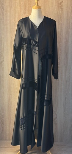 [72329445] Velvet & stones strips black Abaya