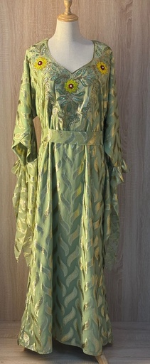 [79929449] Butterfly green belted thoub dress 
