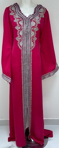 [00029452] Elegant Fuchsia Pink Long Dress Adorned with Stunning Embroidery