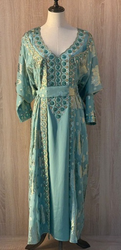 [79929453] Mint Green Dress With Elegant Embroidery