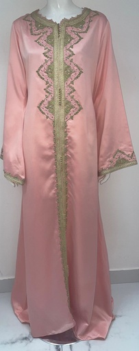 [79929458] Peach Pink Long Dress With Golden Embroidery Design