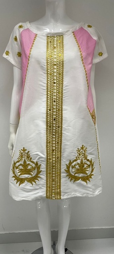 [79929468] Traditional golden embroidered short dress