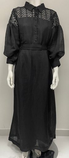 [72329469] Chic black abaya with lace detailing