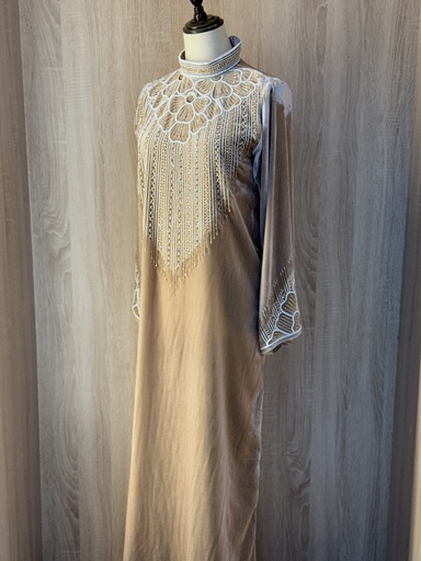 Luxurious high neck hand beaded velvet Dress