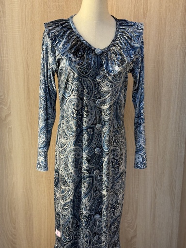 [79929473] Printed velvet buttons & ruffles Dress 