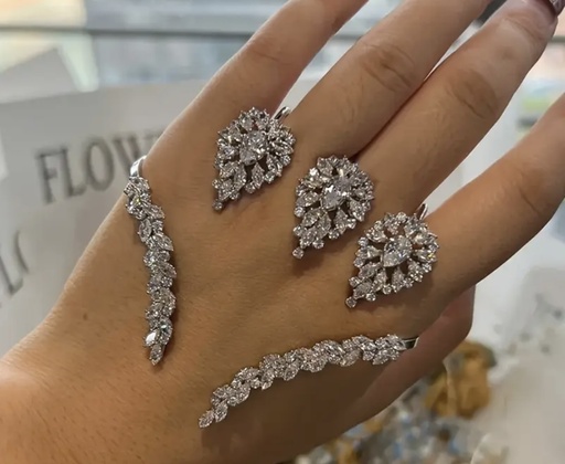 Sliver plated zircon palm cuff bracelet