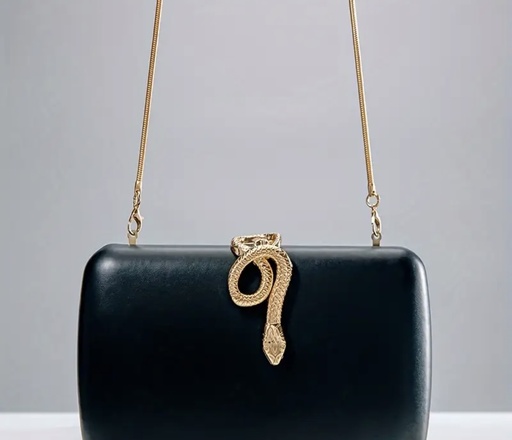 [63129518] Golden snake black clutch