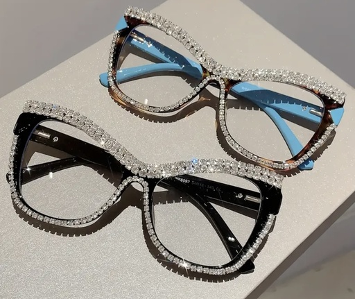 Bling cat eyes clear lens glasses