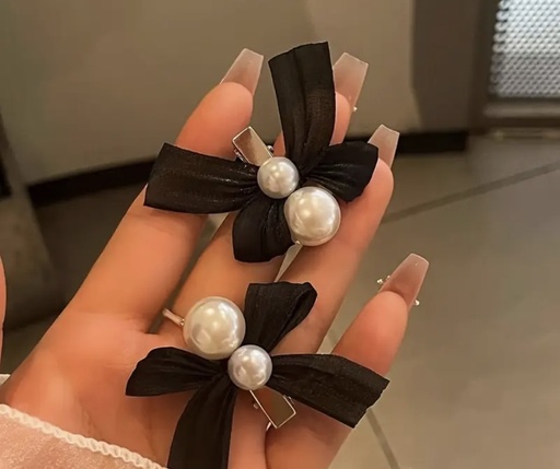 [61929540] Bowknot pearls hair clip