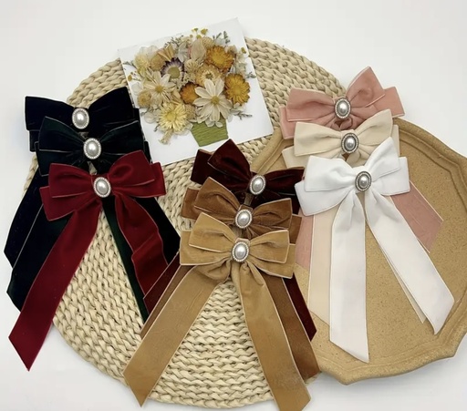 Elegant long tail velvet bow hair pin