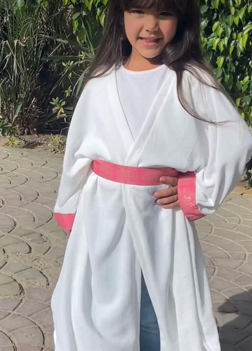 [24729562] Girls Cute Abaya White With Pink
