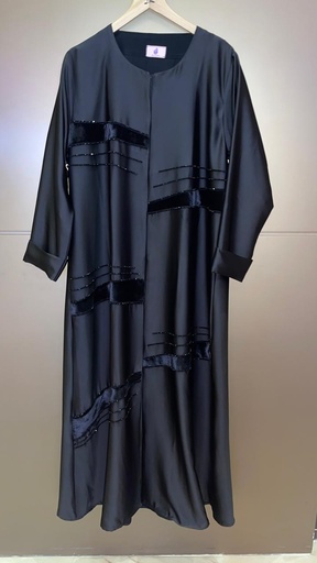 [72329578] Elegant Black Hand Made Beaded Abaya