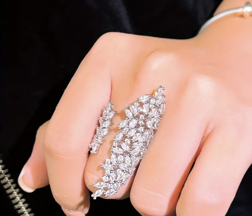 [95829601] White zircon statement adjustable ring  