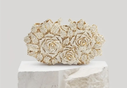 [63129617] Golden roses stones encrusted Clutch 