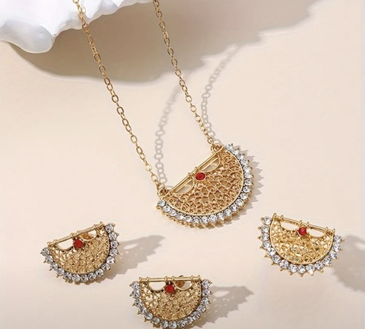 [00029621] Traditional 18K gold plated red stone jewelary set