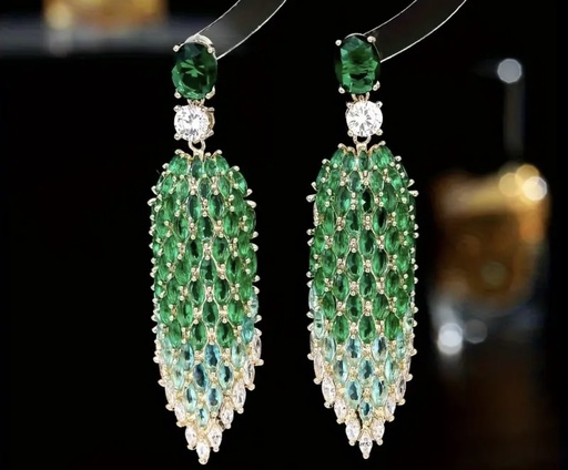 [88129629] 925 sterling sliver green zircon dangle Earrings 