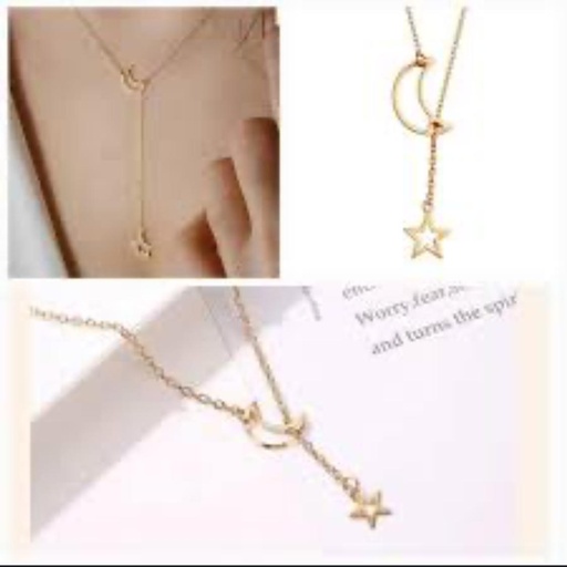 [71529653] Elegant Star And Moon Pendant Necklace