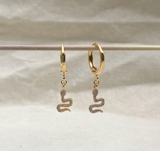 [88129658] Dangly Sparkle Snake Gold Huggie Hoop Dainty Earrings