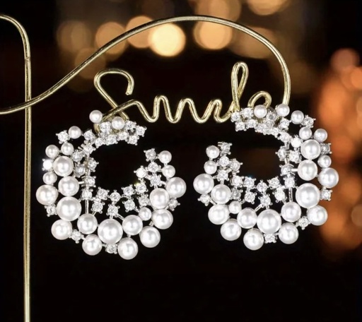 [88129673] Rhinestones & pearls circular earrings 