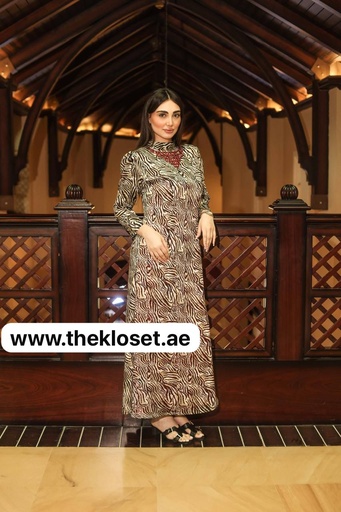 [79929720] High neck Hand beaded tiger dress 