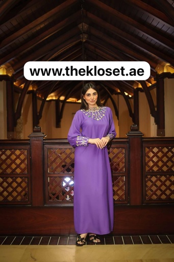 [79929724] Violet Dress with Floral and Bead Design