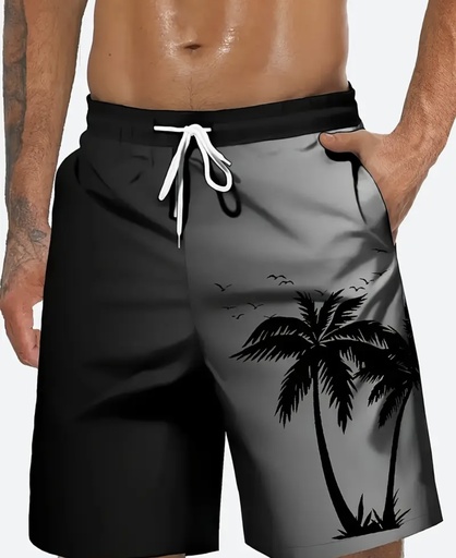 [10629741] Men's palm tree black Print Beach Shorts 
