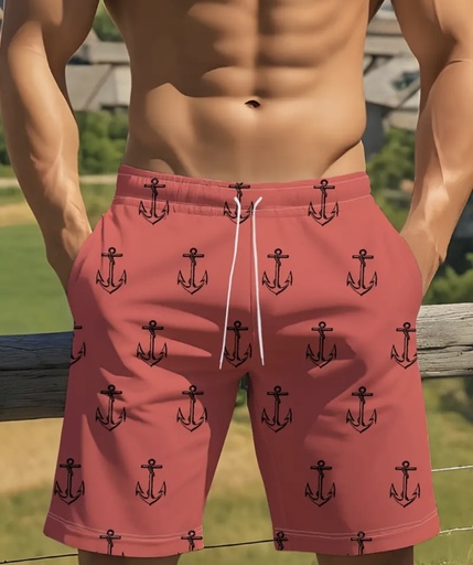 [10629743] Men's anchor Red beach Shorts  