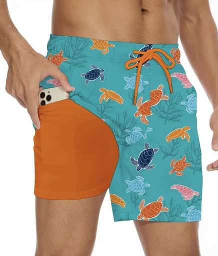 Men's Turtles Blue & Orange double layer beach Shorts   