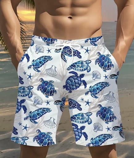 Men's Blue Turtles  white Beach Shorts  