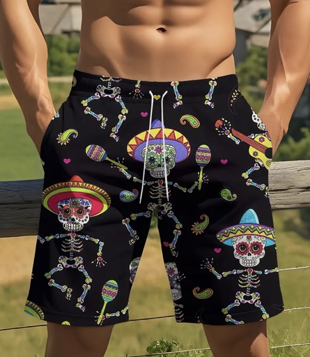 Men's Mexican skeletal black Beach Shorts  