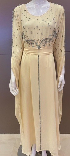 [79929769] Stylish yellow chiffon long sleeve dress with lovely details