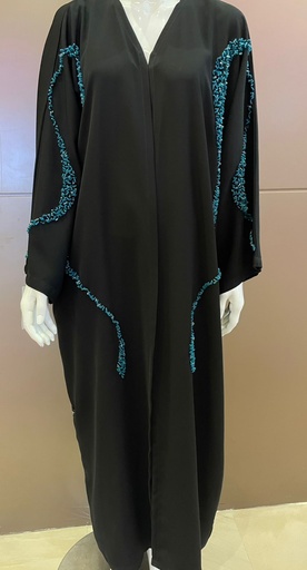 [72329772] Black Abaya beautifully enhanced with elegant touches of blue