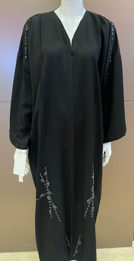 [72329773] Black Abaya beautifully decorated with shimmering crystals