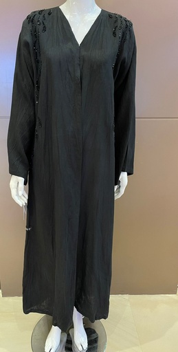 [72329776] Chic Black Abaya with Beautifully Embroidered Beads  