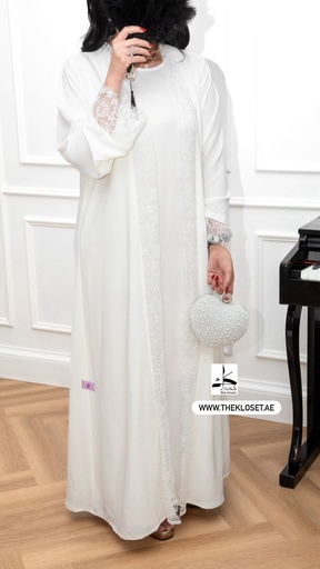 [72329799] White Lace Abaya