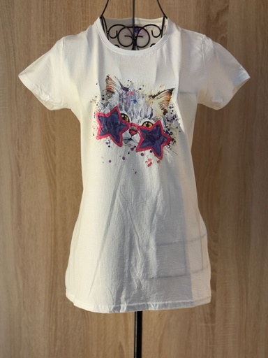 [61529804] Sassy Cat Print T-Shirt