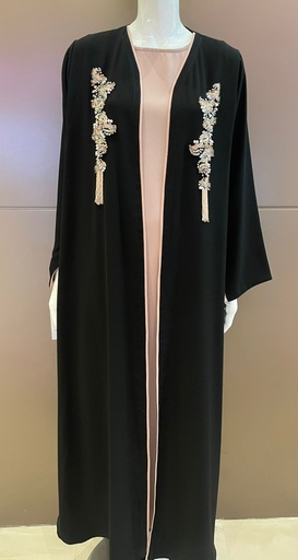 [72329823] exquisitely crafted Black Embroidered abaya set 
