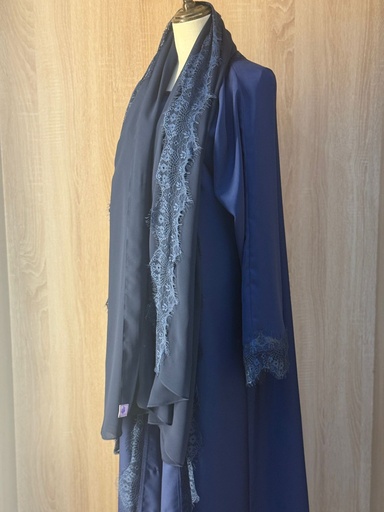 [00029827] Royal Blue Lace Abaya, Dress And Shaila Set