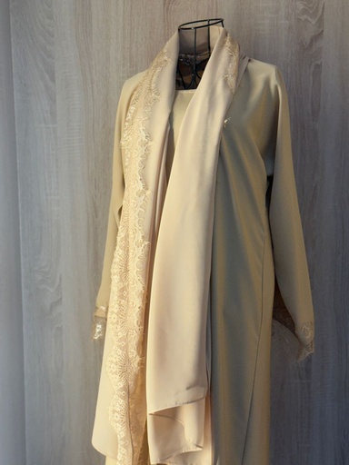 [72329828] Khaki Lace Abaya Dress & Shaila Set