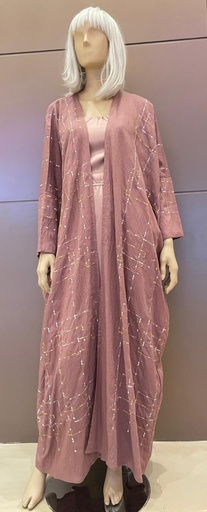 [72329846] Bisht Pink Embroidered Abaya With Dress