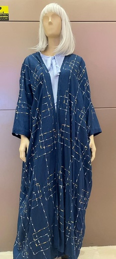 [72329847] Bisht Blue Embroidered Abaya With Dress 